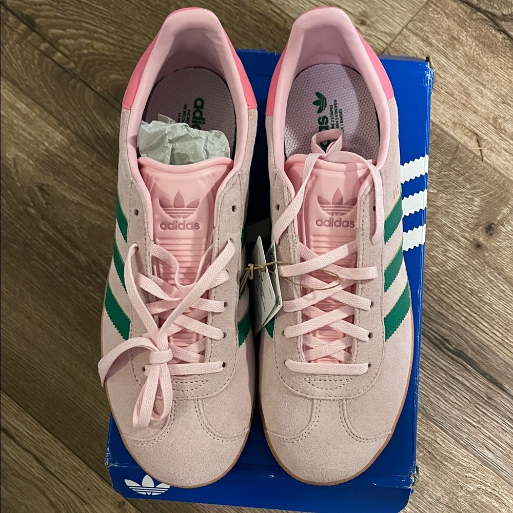 Adidas Gazelle J pink and green new with box